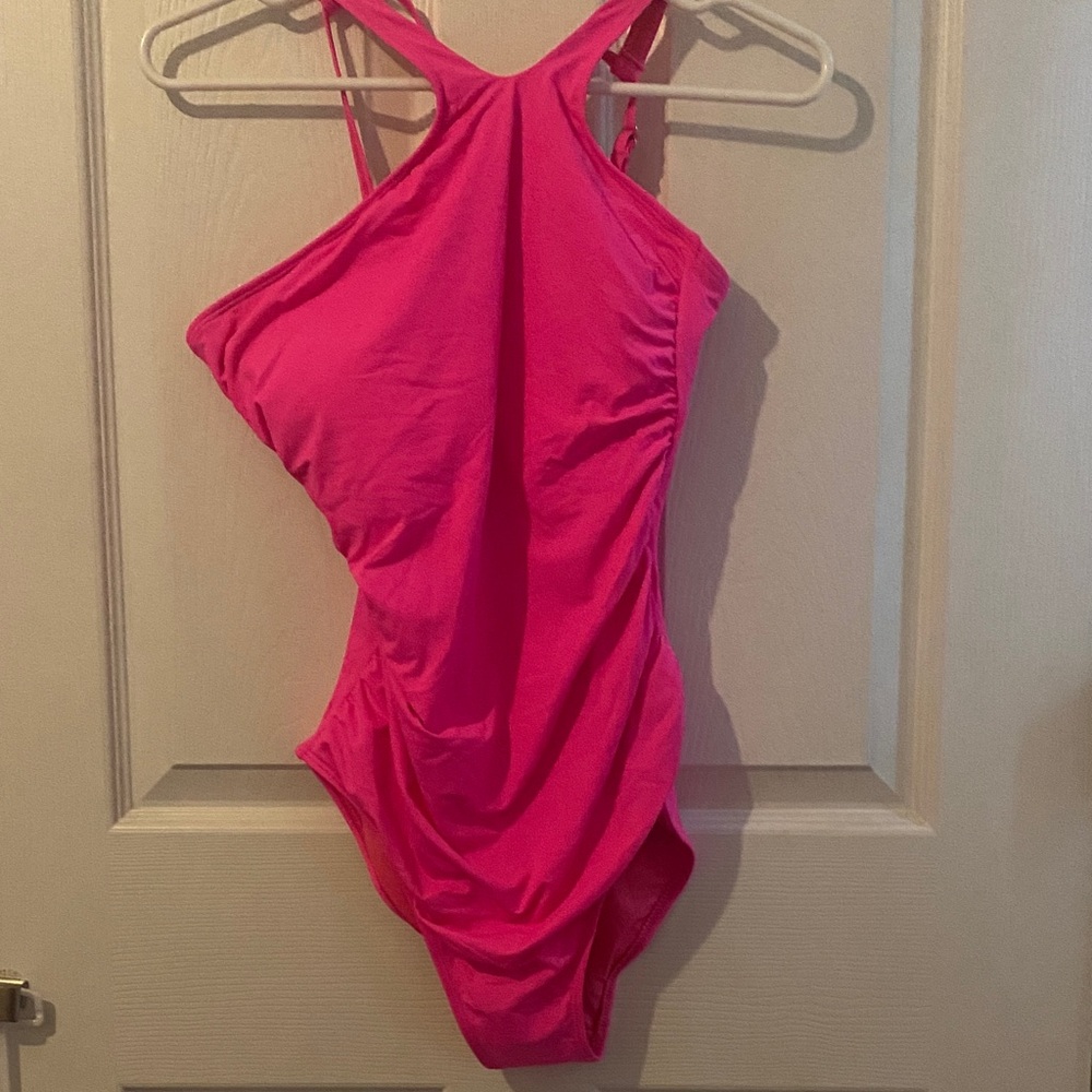Hot Pink One-Piece Swimsuit - Sleek Halter Design